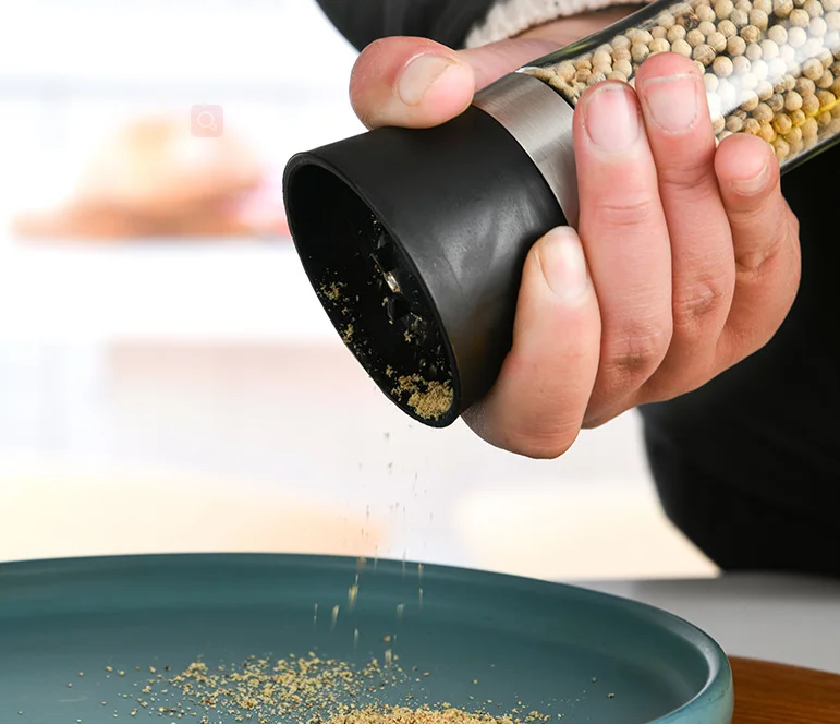 Best Seller 2 in 1 Kitchen Seasoning Adjustable Manual Glass Pepper Mill Spice Chili Salt and Pepper Grinder Set
