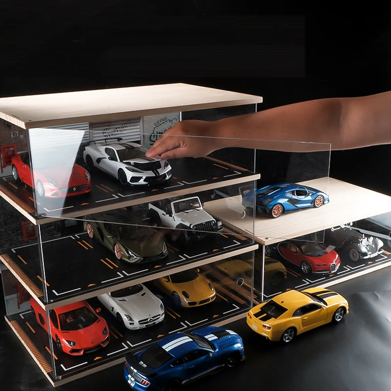 Kivcmds 1:18 Автостоянка модель сцены парковочное место диорама деревянная акриловая коробка для пыли автомобиля витрина
