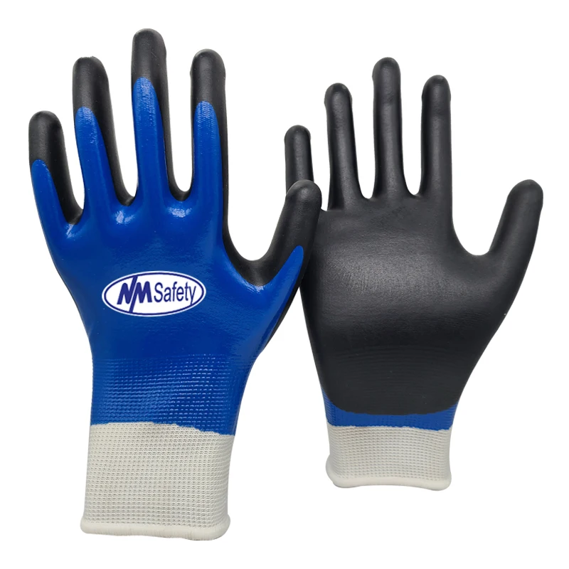 NMSAFETY Double Palm Work Gloves Construction Oil Resistant Foam Nitrile Gloves Waterproof Full Nitrile Work Gloves