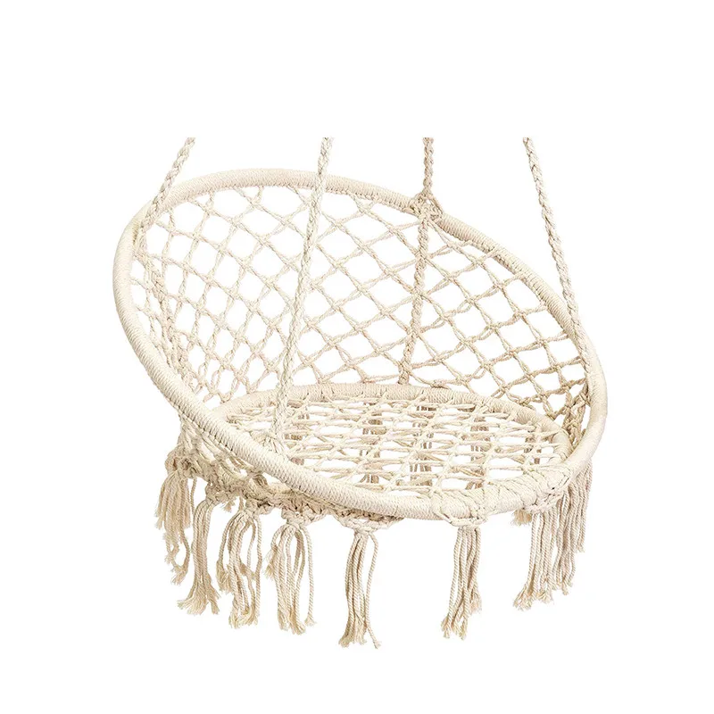 
Garden portable hanging macrame cotton rope net swing round chair hammock for bedroom 
