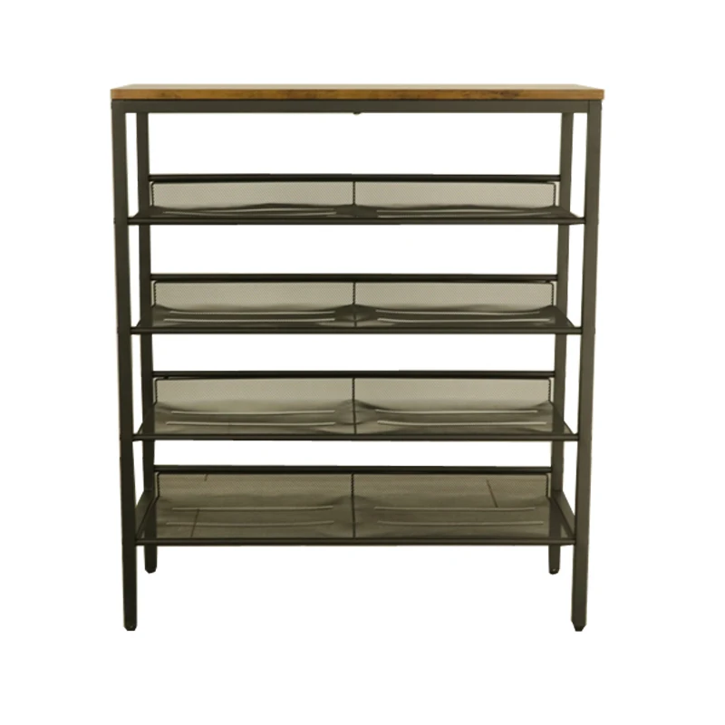 5-Tier Shoe Storage 5- Tier Storage Rack with wood top Shoe Rack for Entryway 5-Tier Shoe Organizer with Adjustable Mesh Shelves