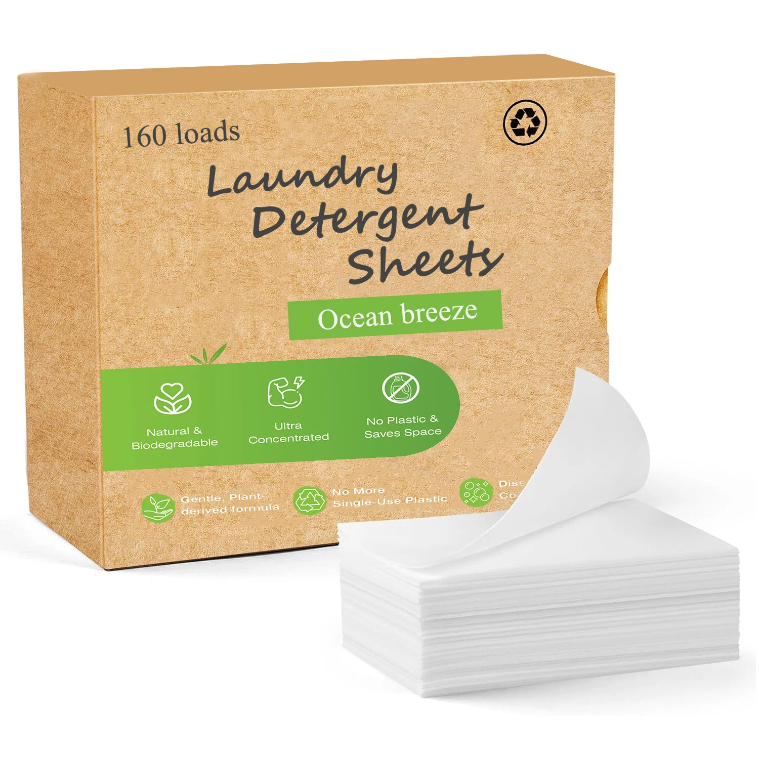 ocean breeze 160 Loads Eco-Friendly Laundry Soap Strips - Zero Waste Liquid Less Dissolvable Space Saving Sheets for Dorm Travel
