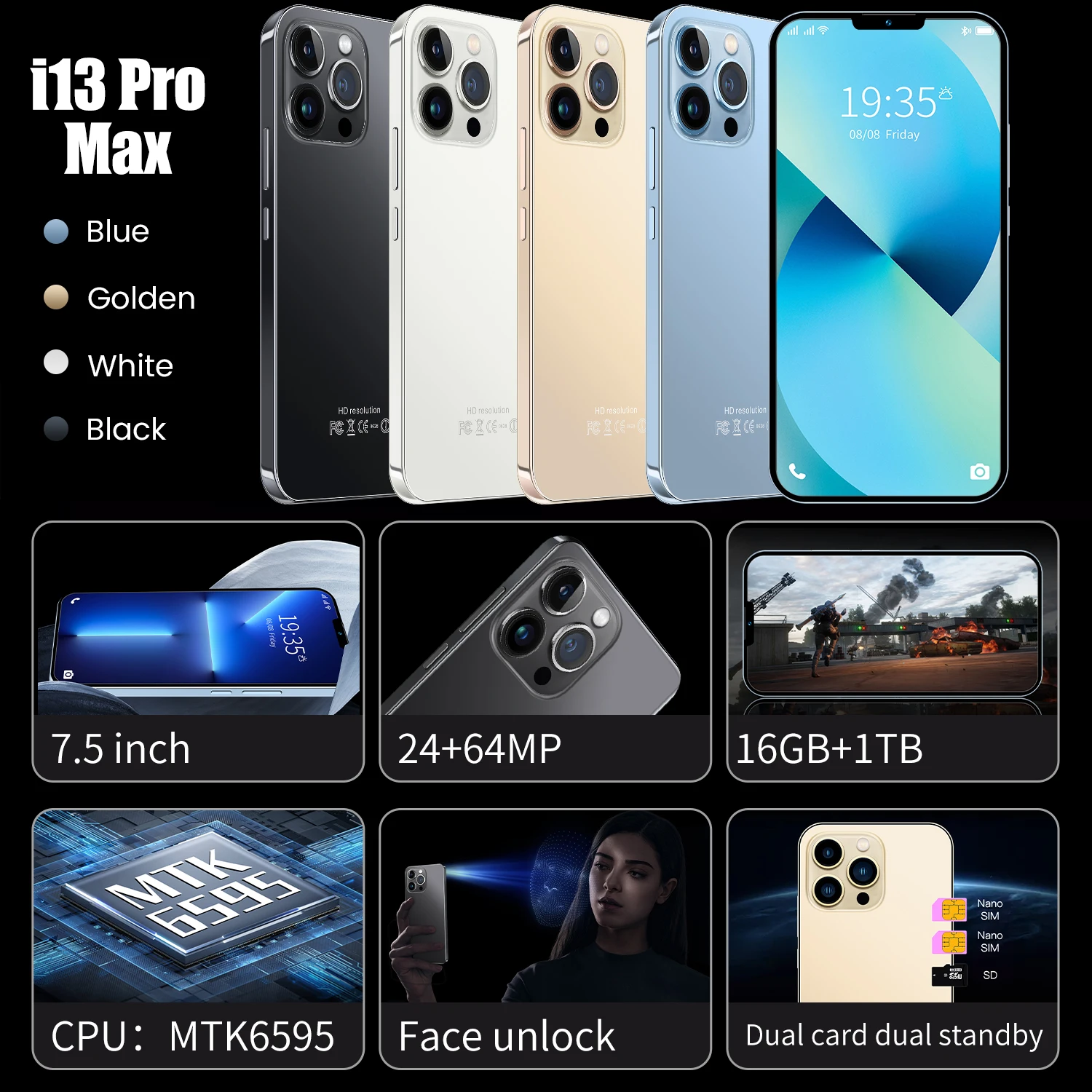Best Price Wholesale I 13 Pro Max Smart Phones 12gb+512gb 6.5-inch Full-screen Hd 13+32mp Camera Mobile Phones