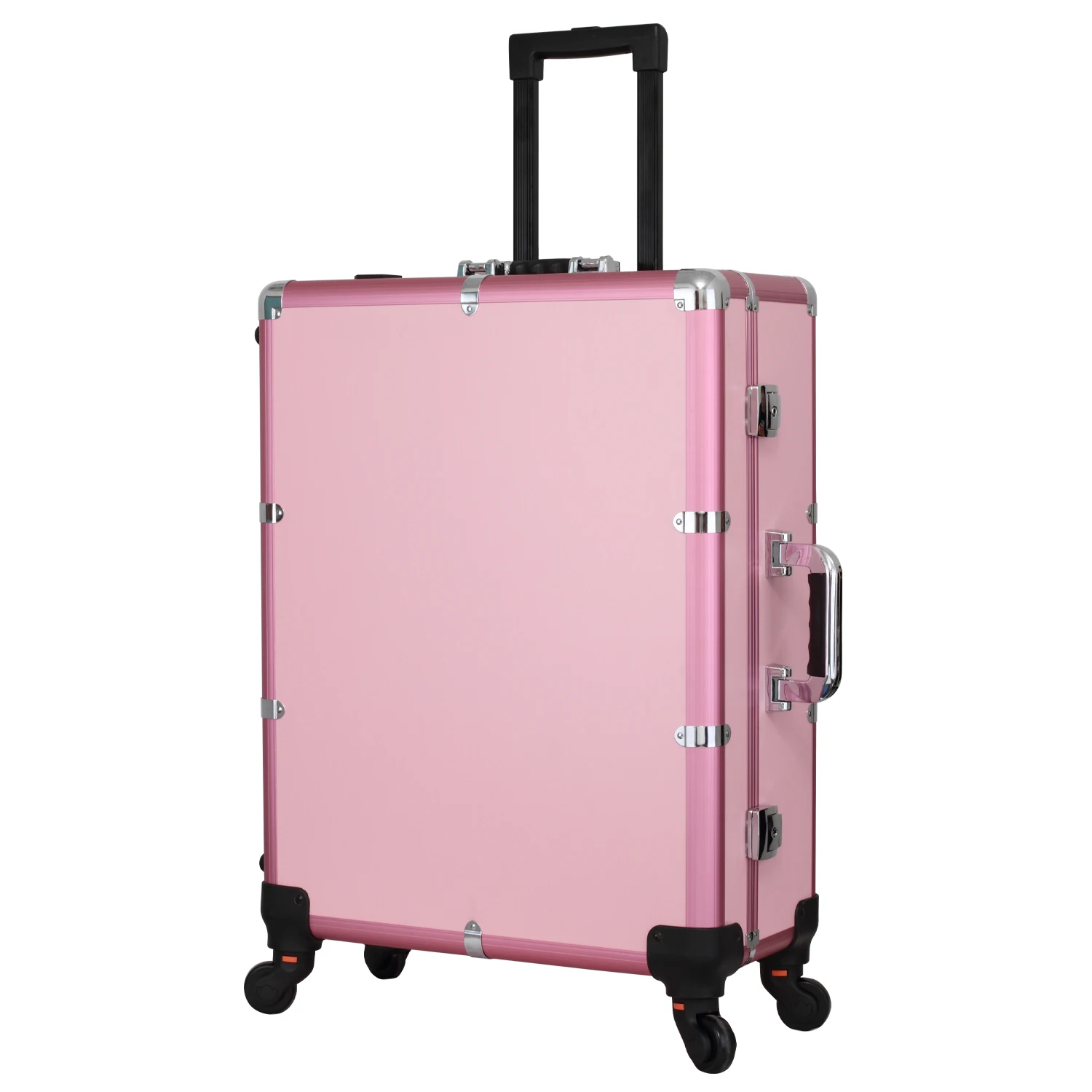 Keyson Pink Professional Trolley Beauty Case On Wheels Aluminum Makeup Train Case Trolley Professional Rolling Train Case