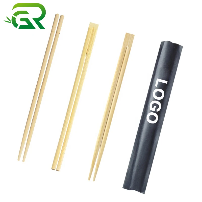 DIY custom logo eco friendly take out thailand take away one-off twin bamboo disposable chopsticks with paper bag packaging