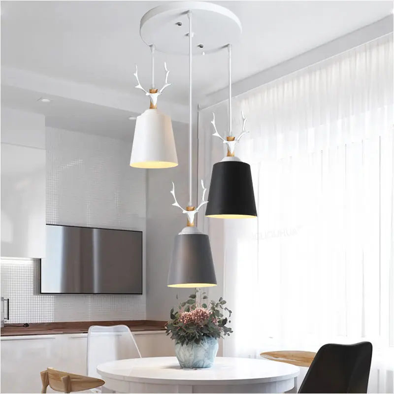 Modern LED Chandeliers Pendant Lights Iron Lampshade Nordic Home Kitchen Lighting Ceiling Pendant Light 3 Heads Hanging Lamp