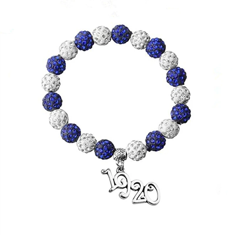 Blue White Rhinestone Beads Handmade Elastic Bracelet ZETA PHI BETA Sorority Charm Bracelet Bangles For Woman Girl