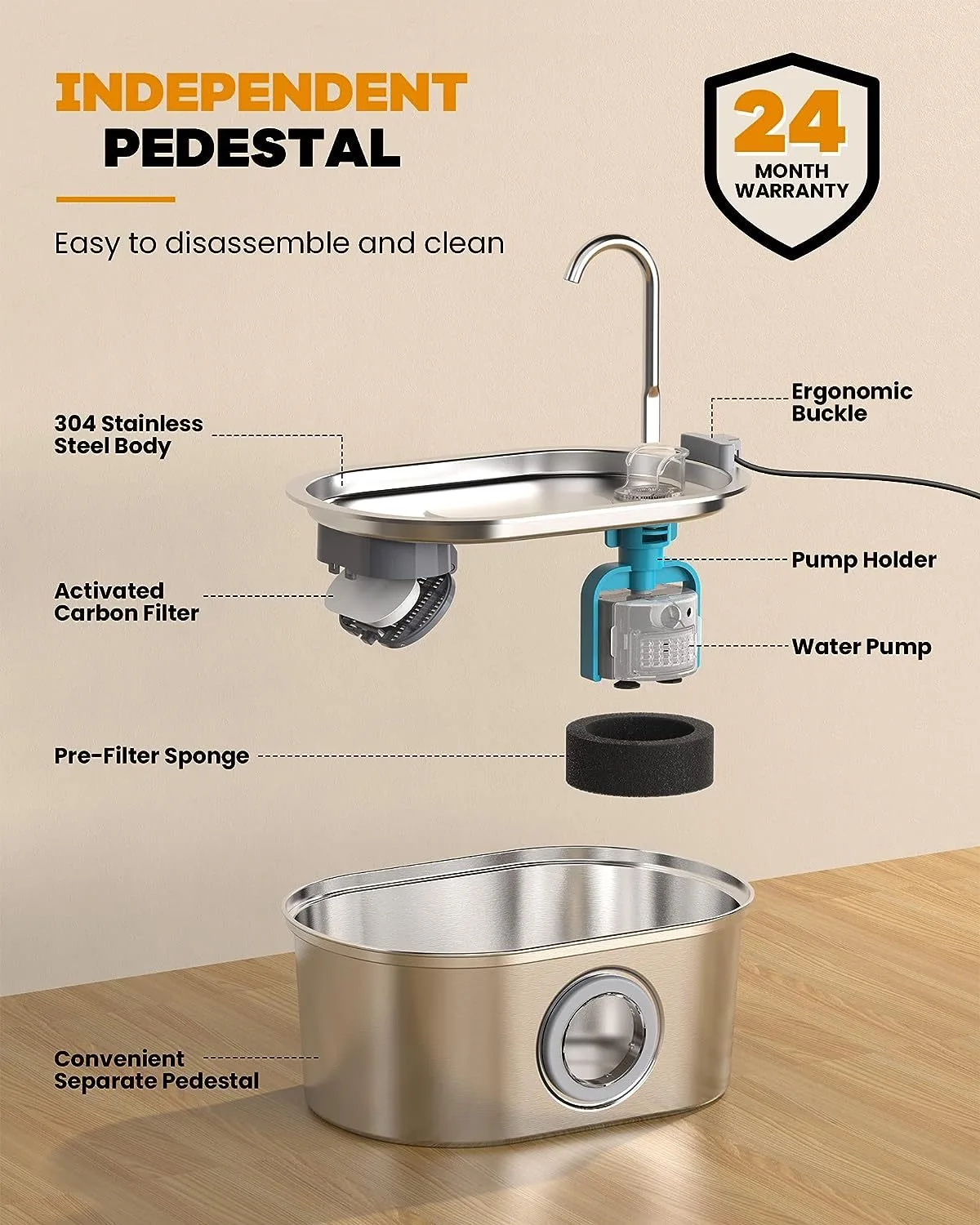 3.2L Bowls Automatic Feeders & WaterFeeding Pets as Picture Cat Water Fountain Wireless Pet Fountain,304 Stainless Steel