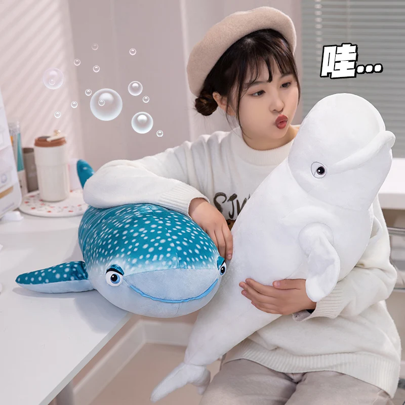 Yangzhou original manufacturer new sunrise wholesale soft plush simulation blue whale bolster stuffed white emulation whale doll