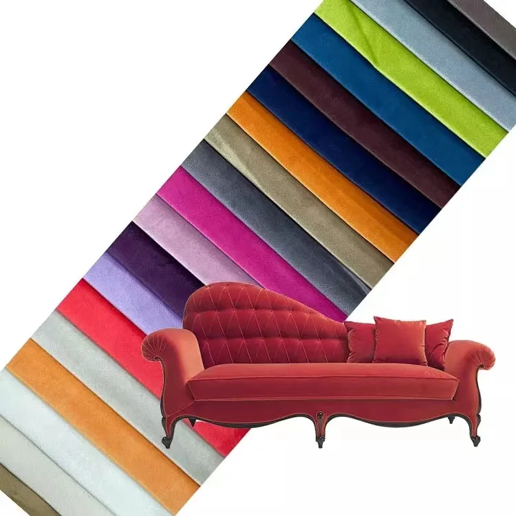 In Stock Item Holland 300gsm solid color shiny type soft feeling plain velvet upholstery for sofa fabric