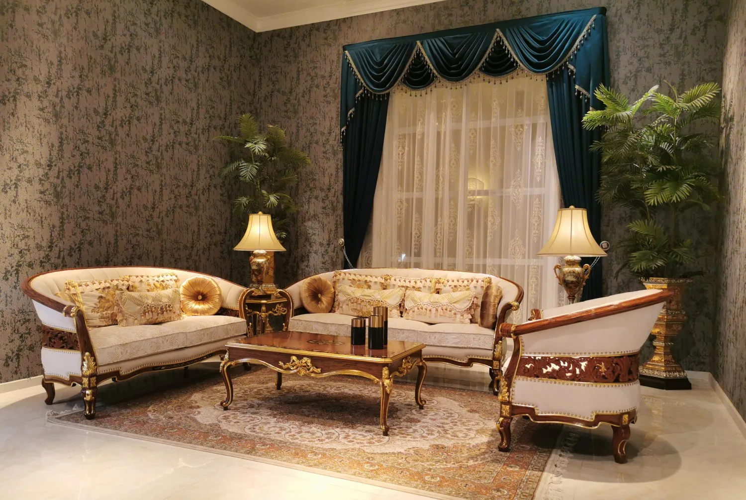 Yips LD-2004-1856 Wooden Luxury Series Solidwood Carving Handpainted Veneer Pattern Livingroom Classical 2 Seater Sofa