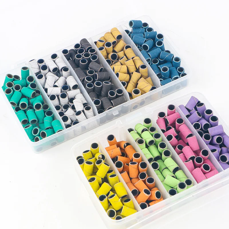 High Quality Beauty 5 Colors Mixed Nail File Tools 80/120/180 Grids 250pcs Sanding Bands For Nail Drill Bits