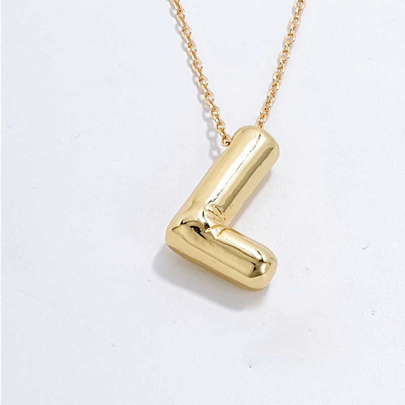 Brass Jewelry 18K Gold Plated Necklace A to Z 26 Alphabet Bubble Balloon Initial Letter Necklace