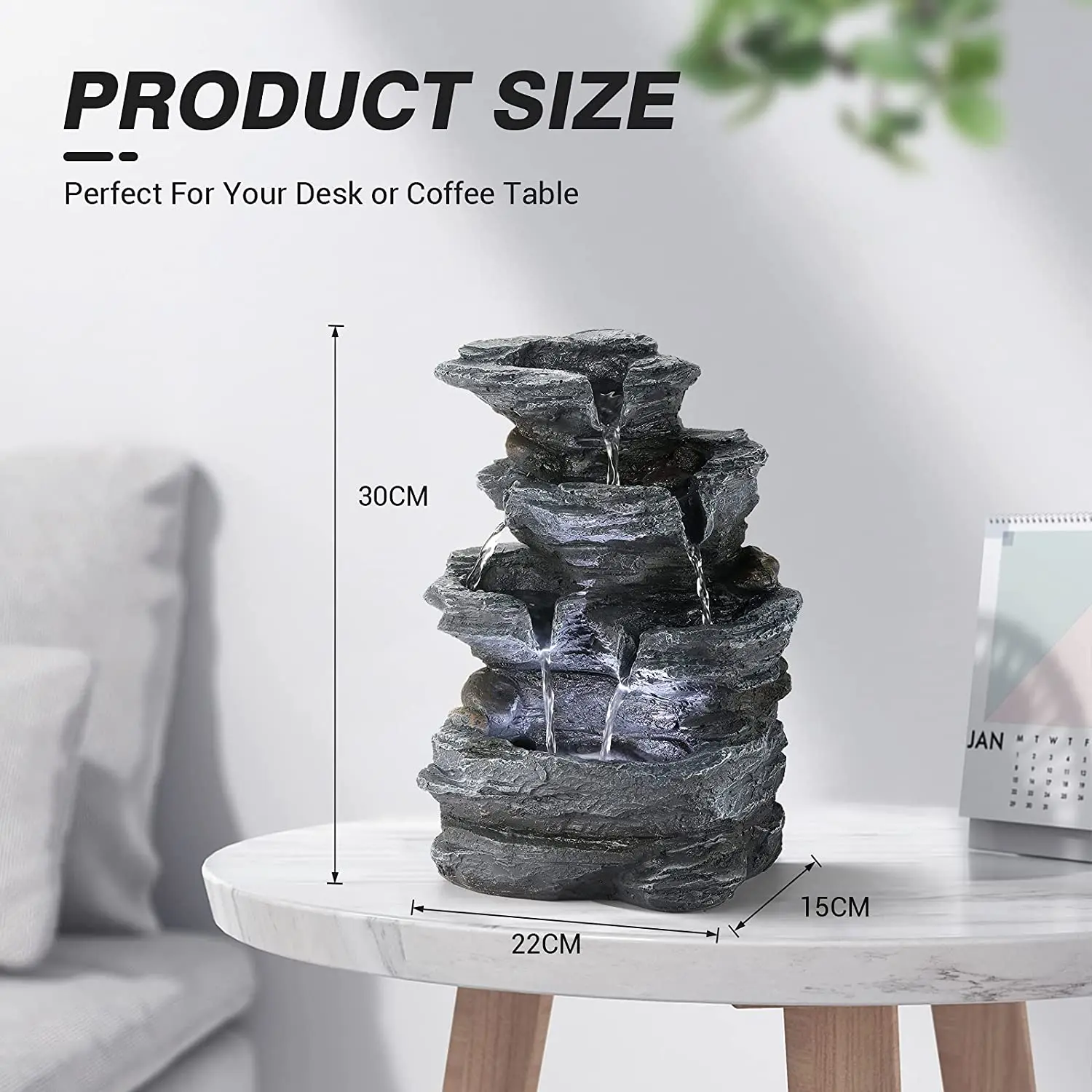 Home Office Decor Resin Water Fountain Indoor Stacked Rocks Waterfall Tabletop Water Fountain With Led Light