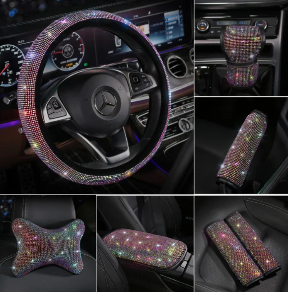 Bling Car Accessories Crystal Steering Wheel Cover Kit