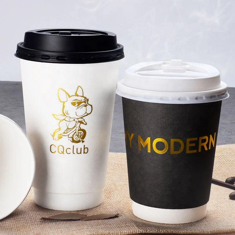 8oz 12oz 16oz Custom Logo Disposable Double Wall Paper Coffee Cups with Lids