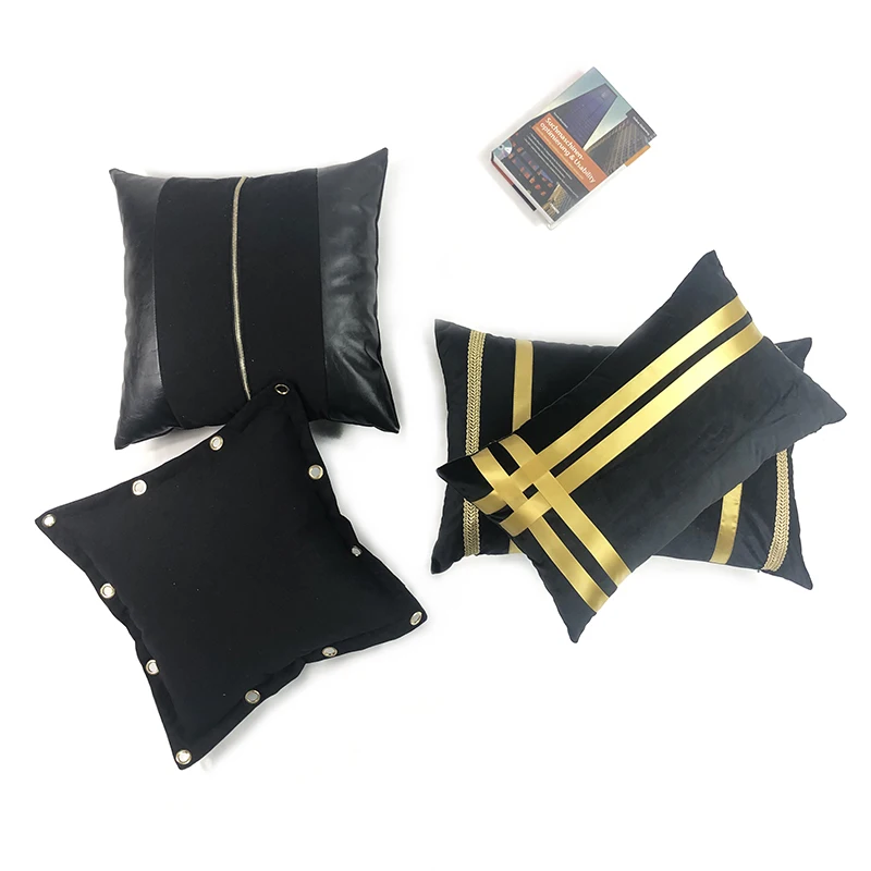 Wholesale throw custom pillowcase velvet golden decoration home decor cushion cover Black gold pillowcase