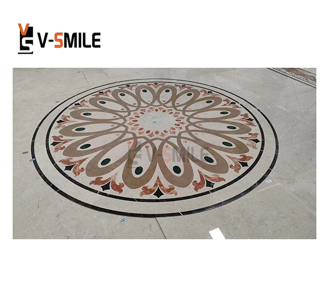 luxury flower design Waterjet Round marble tile Floor Medallion for sale
