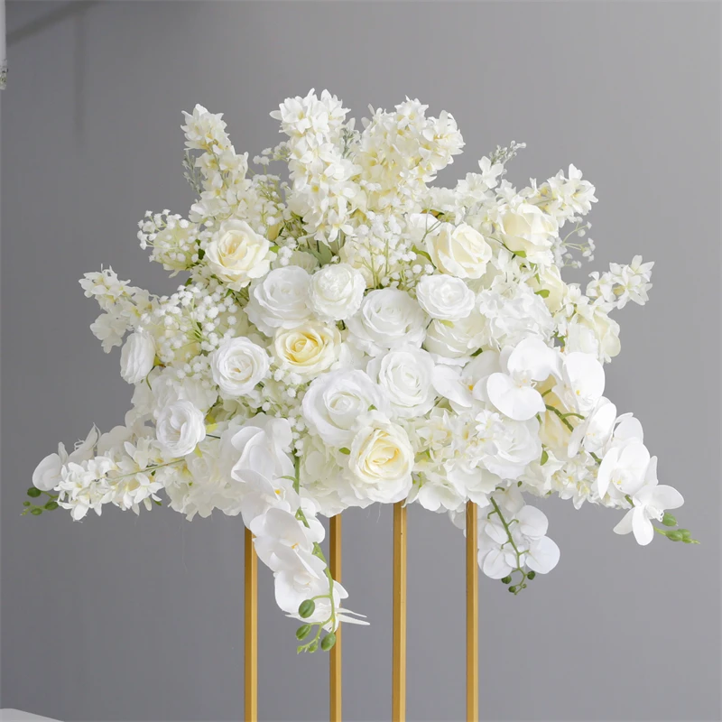 WG230028 Luckygoods custom made white rose silk table centerpiece flower display wedding table decoration flower with stand