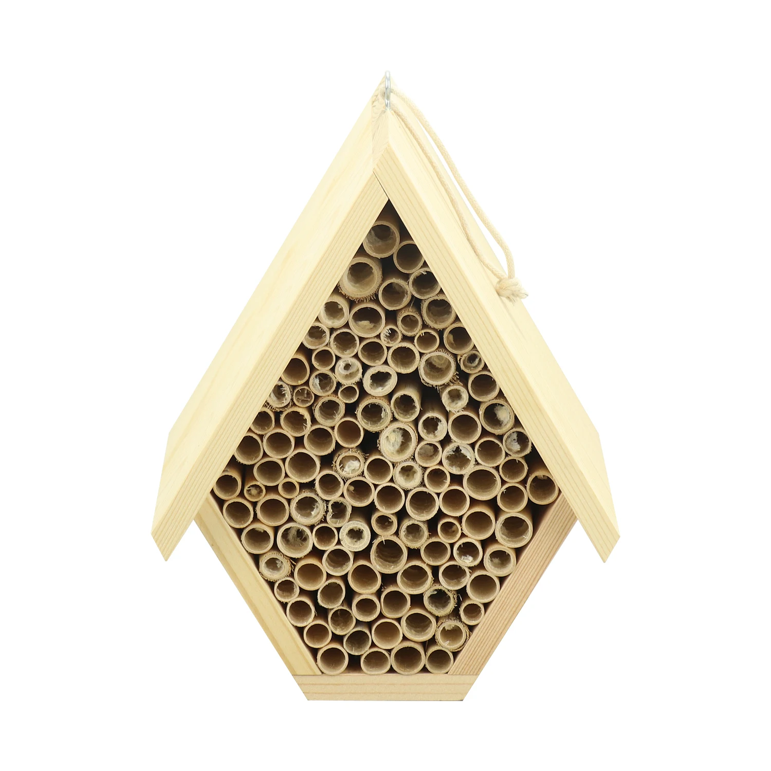 House Shape Wood Bee Hive Hotel Natural Bug Habitat Attracts Bees Butterflies Ladybugs Wooden Insect House Shelter Nesting