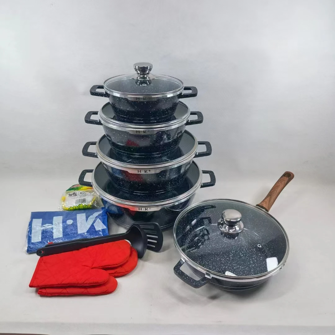 High Quality Kitchen Aluminum Cookingware Set Pot nonstick Pot Wholesale Granite Non Stick Cookware Sets
