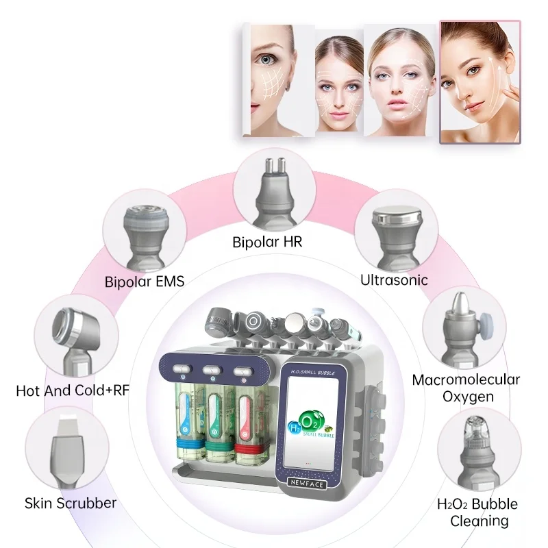 7in1 oxygene facial machine oxygene face spray rf bipolar skin scrubber ultrasonic portable hydro facial machine