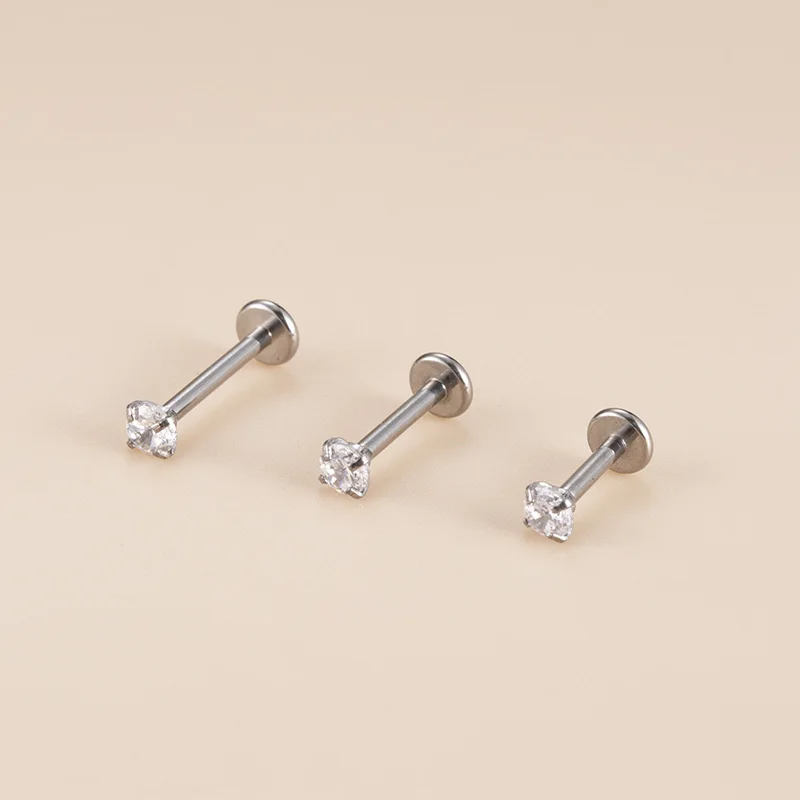 ASTM F136 Titanium Internally Cross Threaded Labret Stud Fine Ear Cartilage Piercing Body Jewelry