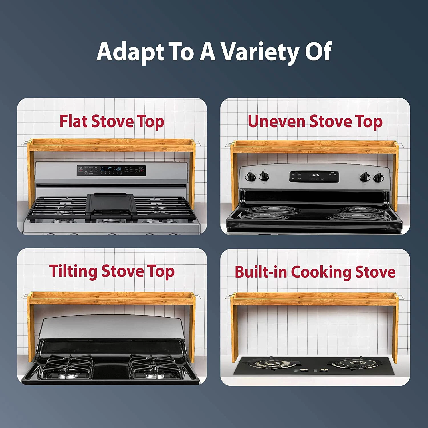 Bamboo Over The Stove Spice Shelf for Kitchen Storage Kitchen Spice Rack Organizer Stove Top Shelf with 6 Hooks Extra Storage