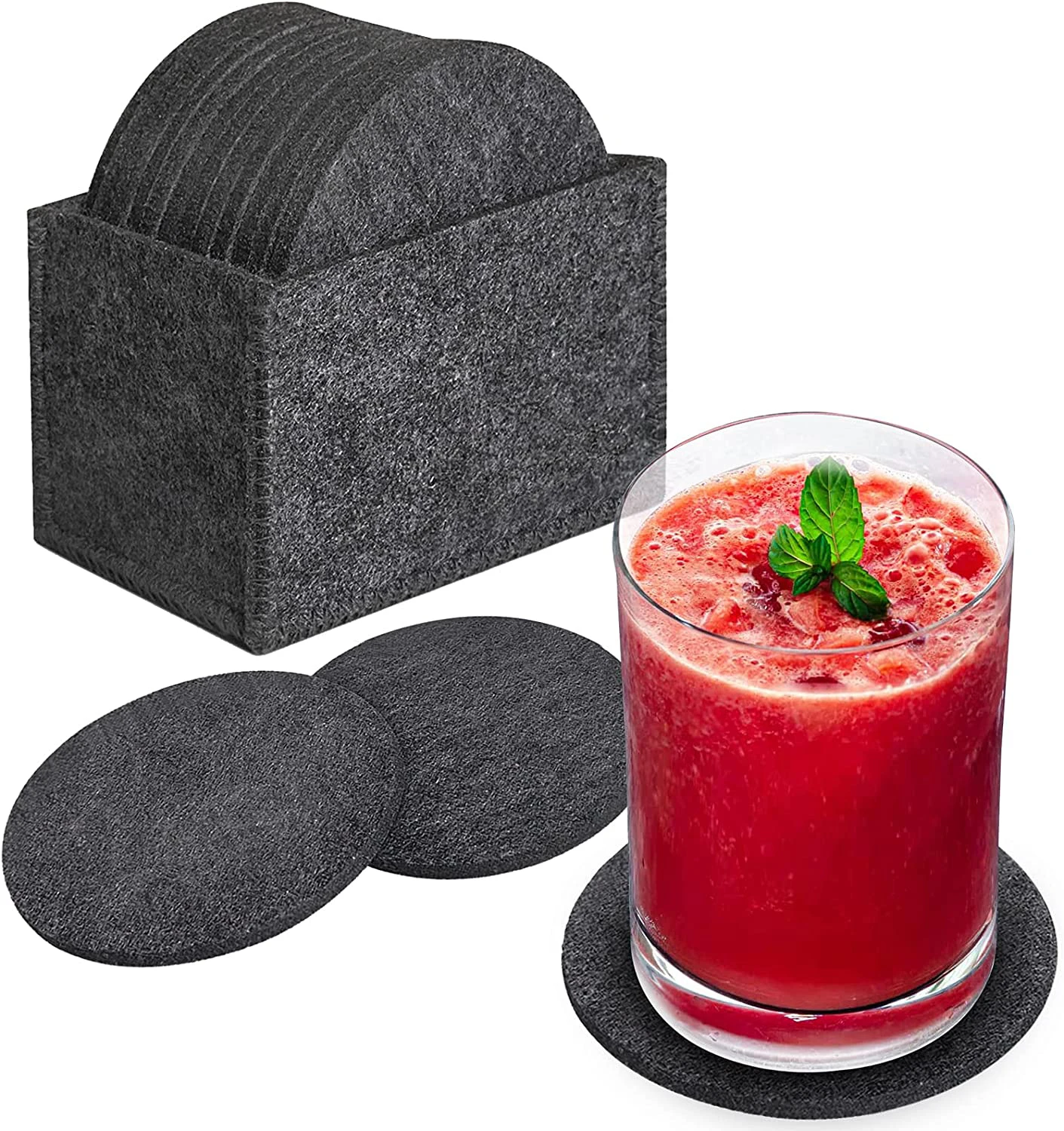 Round Felt Coasters Glass Coasters Dining Table Protector Pad Heat Resistant Cup Mat with Box