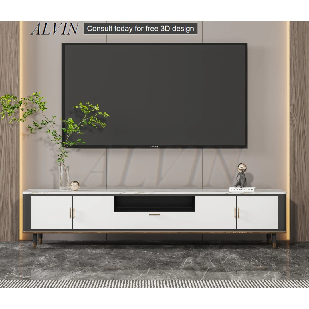 ALVIN Wholesale Living Room Furniture Marble Top Modern Mdf Design Glass Electric Fire Place Wood Tv Stand tv cabinet dimension