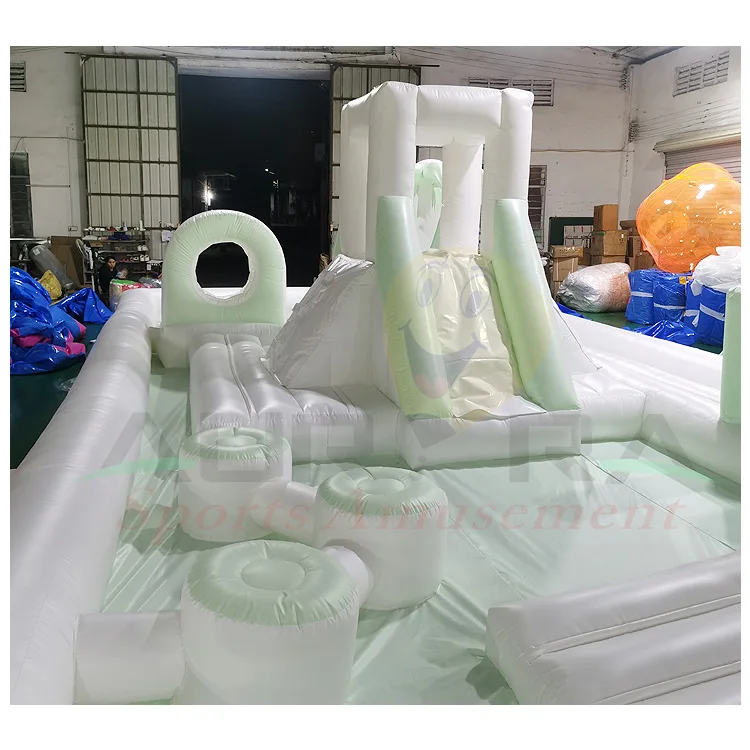 Popular white bounce house with ball pit inflatable castle water slide pool White Moon Bounce slide for party event