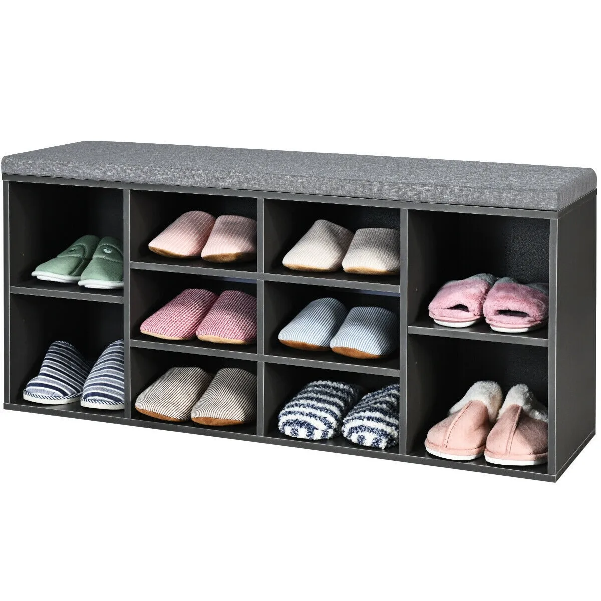 Wholesale 10 Slot entryway wooden Storage Cubby Shoe Bench Cabinet With Cushion, shoe bench with seat