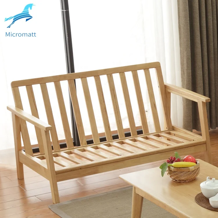 Wholesale Japanese Style Customizable Brown Color Living Room Double Solid Wood Couch