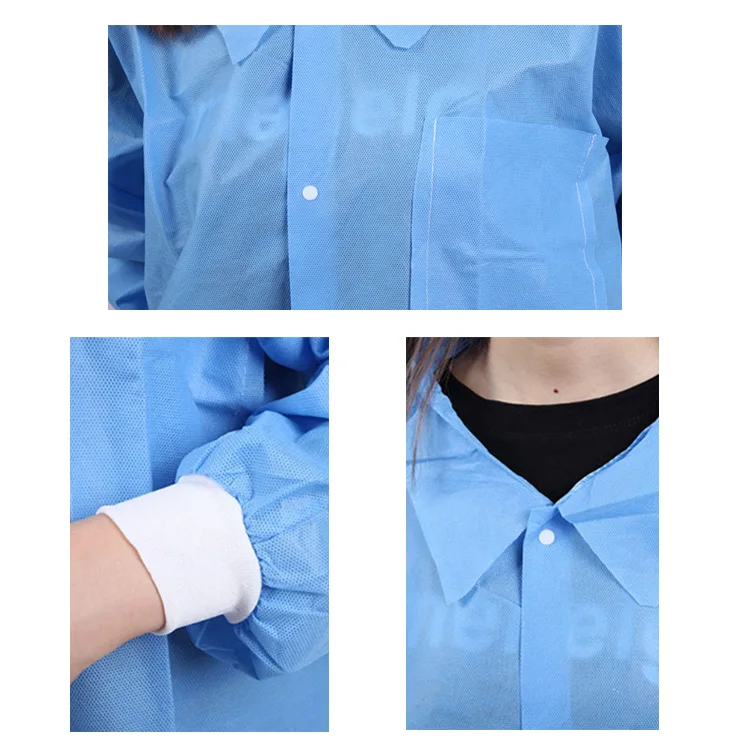 Manufacturing Blue White Dark Blue Color Disposable SMS Lab Coat  for Men and Woman Unisex Medical Doctors Nursing