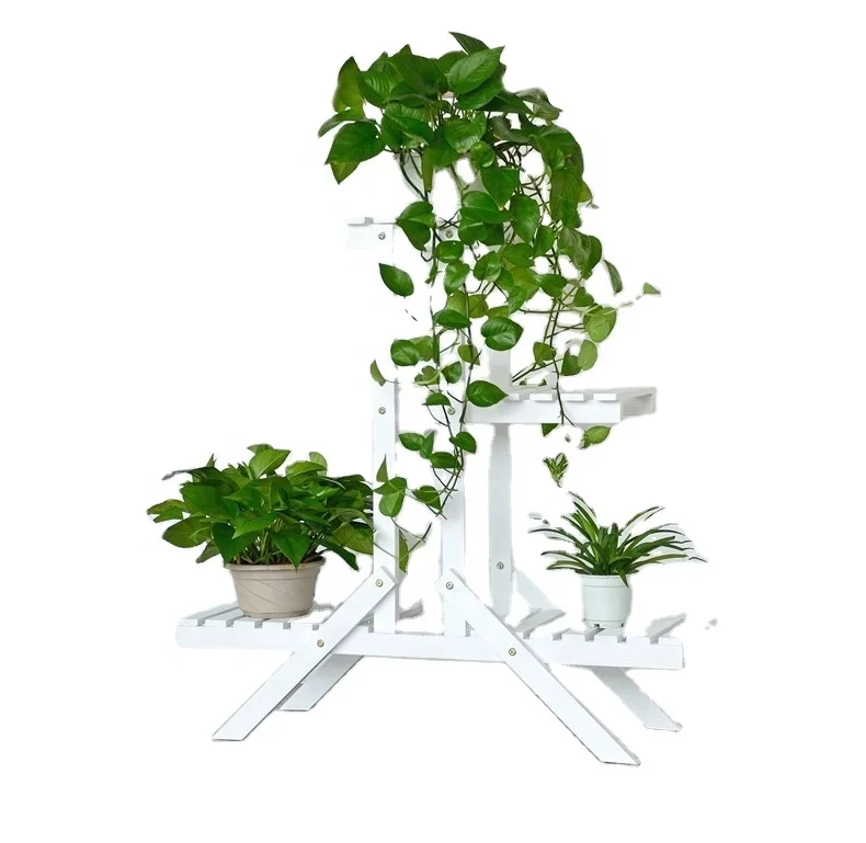 Customized Freestanding Ladder Design Dark Brown Flower Planter Box Display Stand Wooden Plant Rack