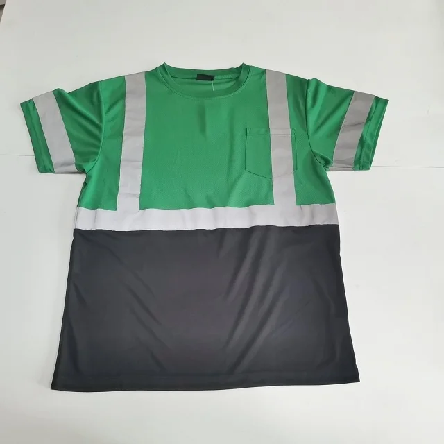 OEM Service High Visibility Green Construction Shirts Dry Fit Short Sleeve Work Hi Vis Mesh Reflective Safety T-shirt
