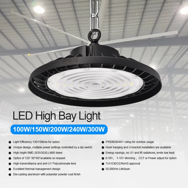 Modern Led High Bay Light Garage Led Light High Bay 100W 120W 150W 200W 240W 3CCT and 3Power High Bay Light for Warehouse