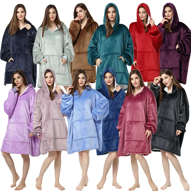  Oversized Sherpa Blanket with Hood Pocket and Sleeves Super Soft Warm Comfy Plush Wearable