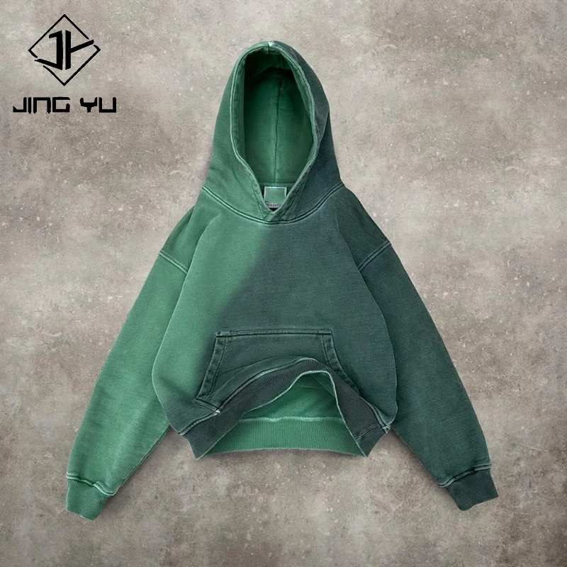 manufacturer Custom hoodies Heavyweight distressed stone wash hoodie Drop Shoulder spray paint Gradient hoodies