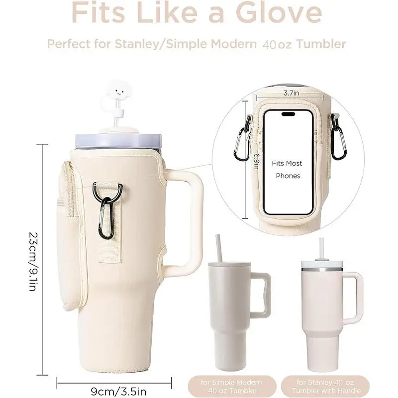 JLD Hot Sale 40 OZ Neoprene Shoulder Strap Tumbler Cup Water Bottle Carrier Crossbody Sling Holder Bag with Zipper Phone Pocket