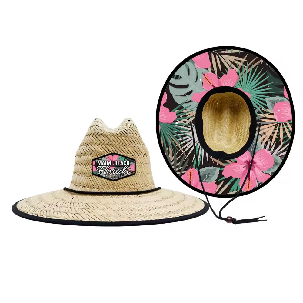 Custom printed under brim flowers big brim outdoor sun visors summer beach women sun hat straw felt wide brim