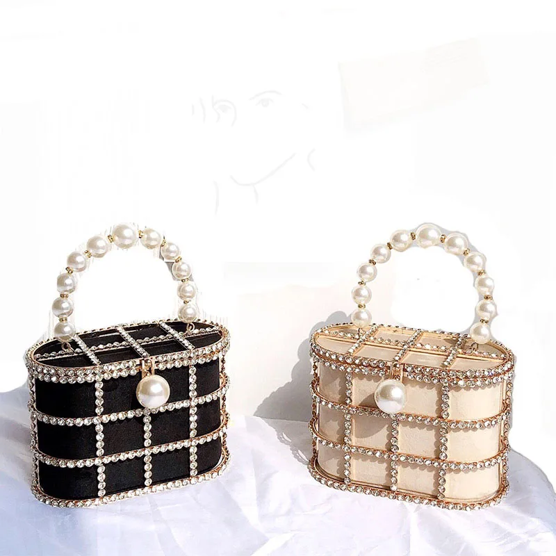 2022 Ladies Luxury Senior Popular Flannel Pearl Beaded Portable Handbags Diamond Crystal  Clutch Evening Bag