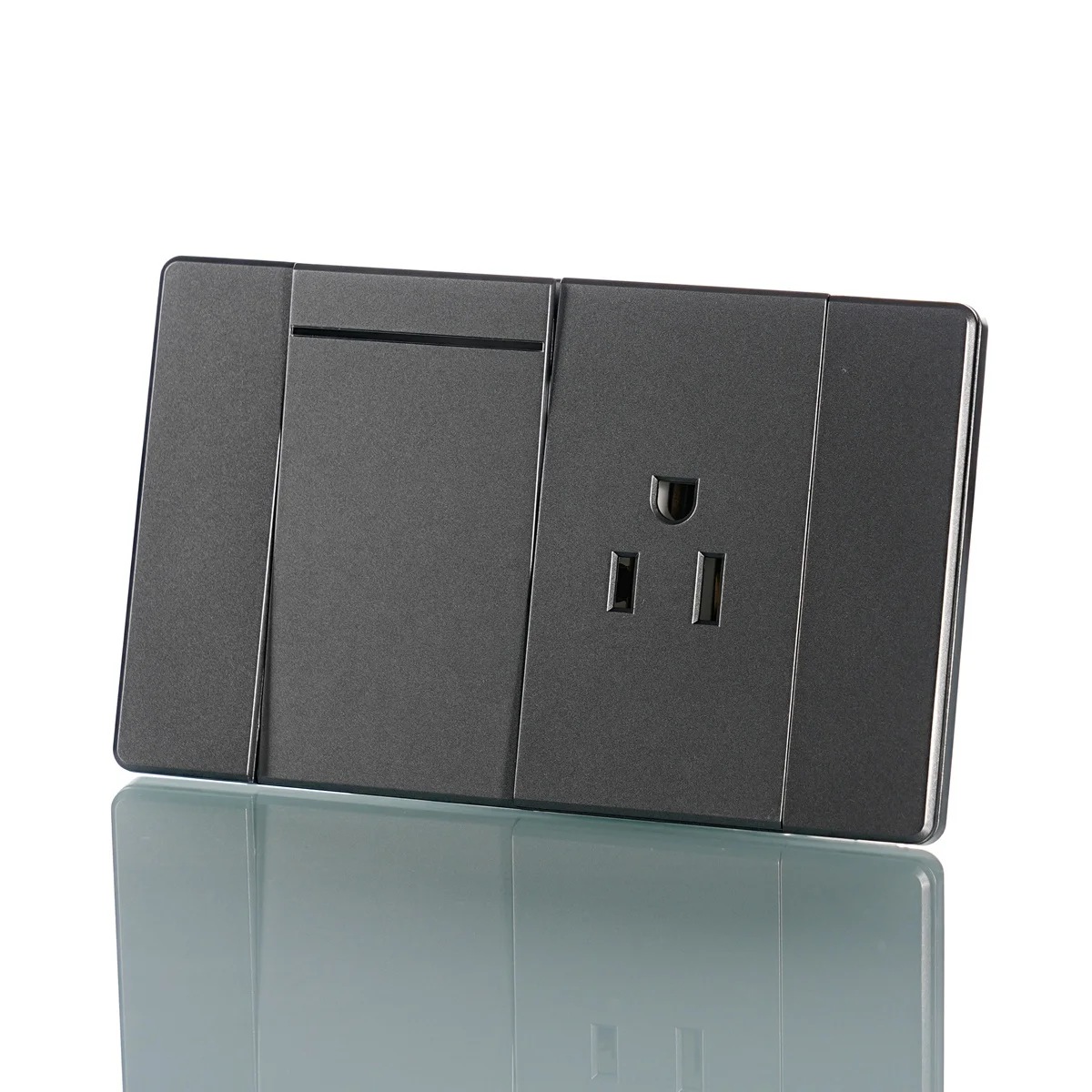 New Design 1 Gang Switch with 3 Pole Socket 6.5mm Ultra Thickness Flame Retardant Black Panel Material Wall Socket