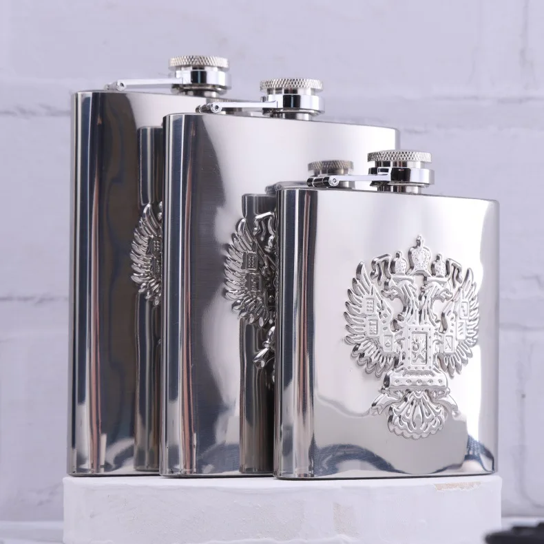 wholesale 6oz 8oz 9oz silver 18/8 304 stainless steel hip flask eagle silver flask