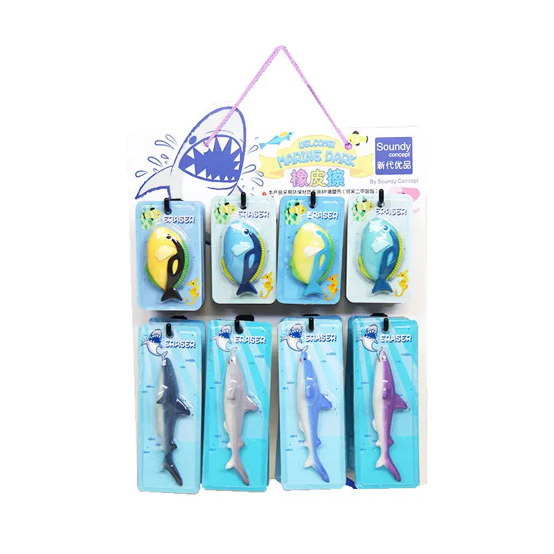 OEM wholesale Custom school supplies 3d fish shape Eraser for children PVC material rubber cute pencil Eraser for kid