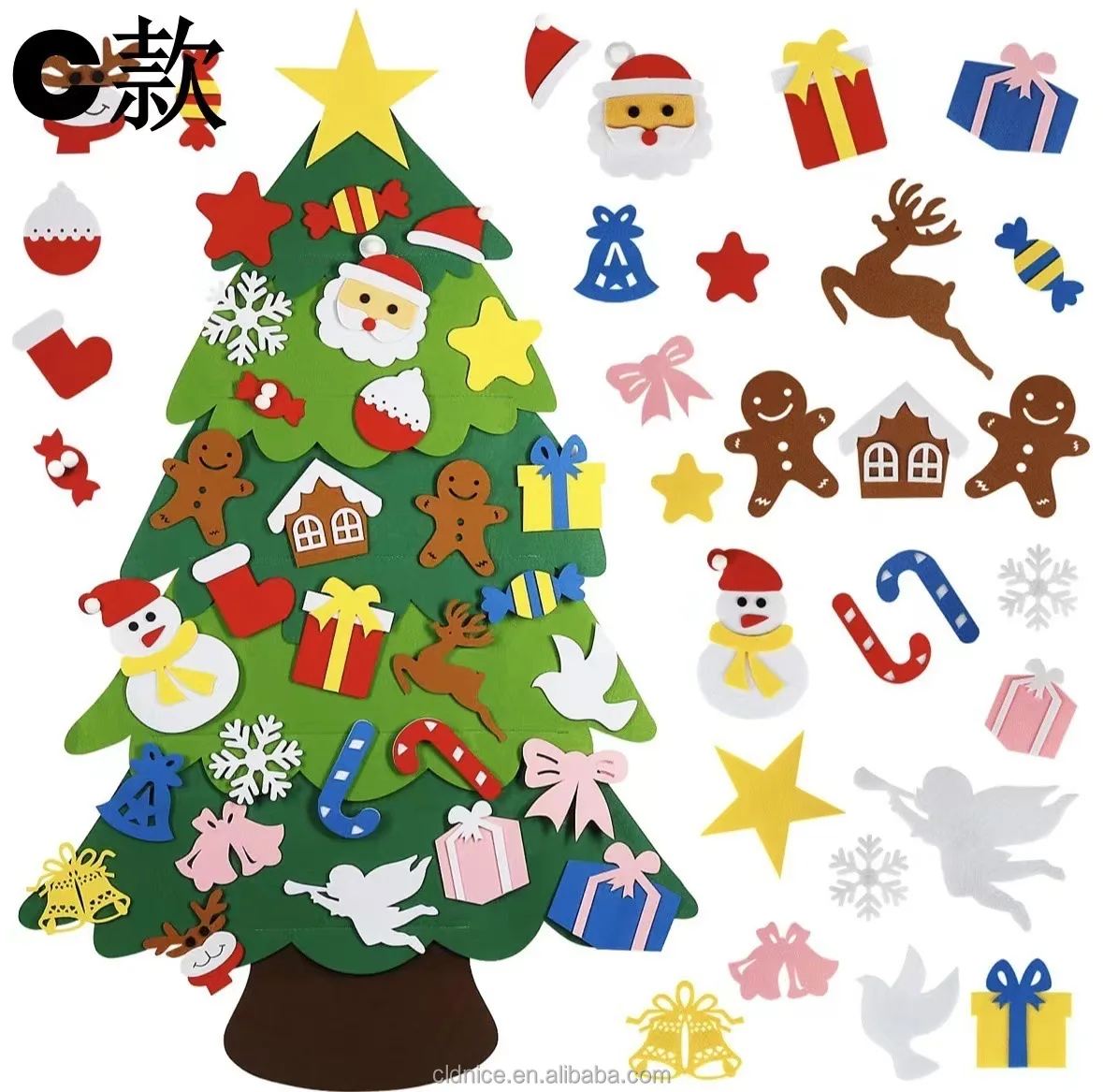 Nice Hot Selling Christmas Decoration Wall Stickers With Three-Dimensional Fur Felt Christmas Tree Diy Handmade Toy