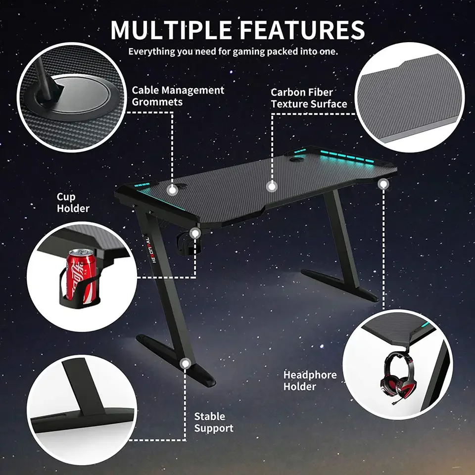 Wholesale Gaming Computer Desk Gamer Table  E-Sports Rgb Led Gaming Table Pc Desk With Led Light