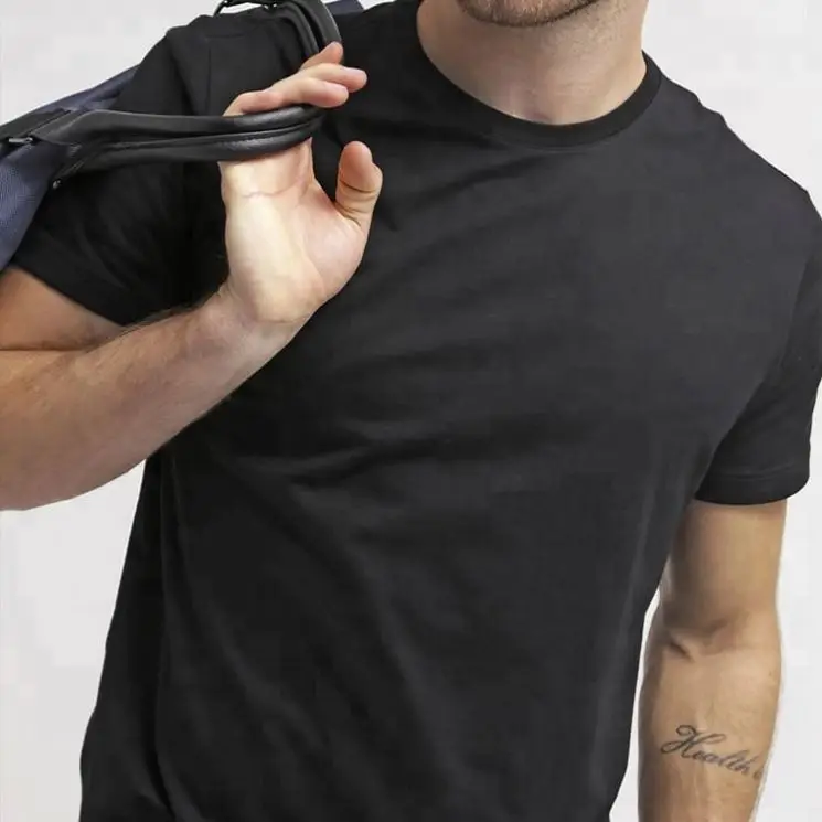 Fashionable Black Round Neck Slim Fit 100% Egyptian Pima Cotton Blank T-Shirt