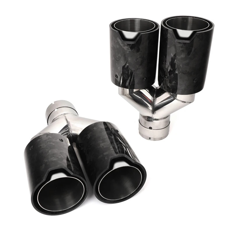Dual Exhaust Tip Quad Muffler Tip glossy Forged Carbon Fiber Silver Exhaust Pipe Tail Exhaust Muffler Tip For BMW