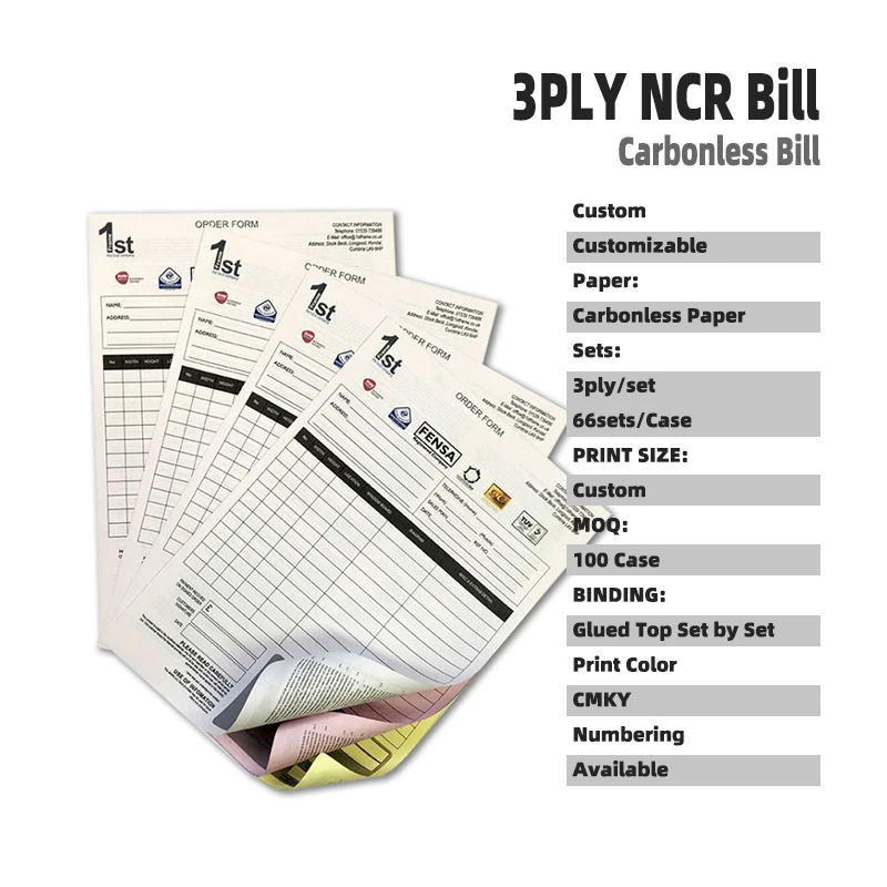 
Low MOQ Trading Price Custom Size 3ply 55Gsm NCR Self Carbonisin Sets Carbonless Paper Bill Sheets Set by Set 